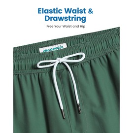 MaaMgic Mens Swim Trunks with Compression Liner 2 in 1 Swimming Shorts Stretch 7" Swimwear Quick Dry Bathing Suits,Army Green,Large