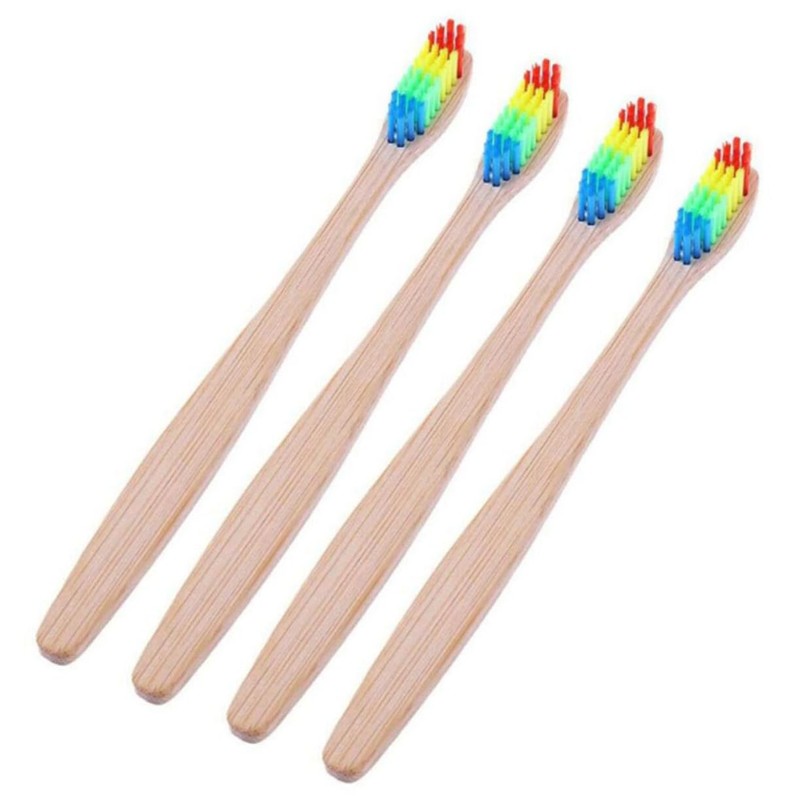 LALAFINA Bamboo Toothbrushes 4pcs Set Adults Gentle Bristles Ergonomic Handle