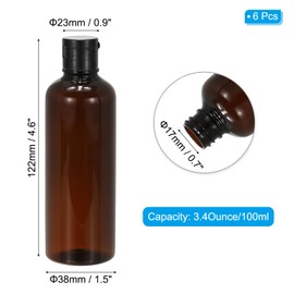 PATIKIL Travel Bottles with Flip Cap, 6 Pcs 3.4 Oz(100ml) Leak Proof Refillable Empty Dispenser Container Squeeze Bottle for Shampoo Toiletries Lotion Cream, Brown