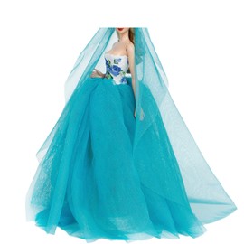 BJDBUS Blue Clothes Trailing Wedding Dress with Veil for 11.5 inch Girl Doll