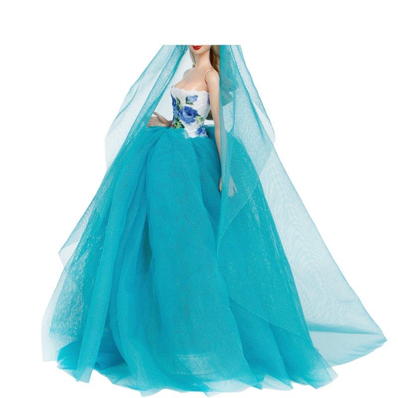 BJDBUS Blue Clothes Trailing Wedding Dress with Veil for 11.5