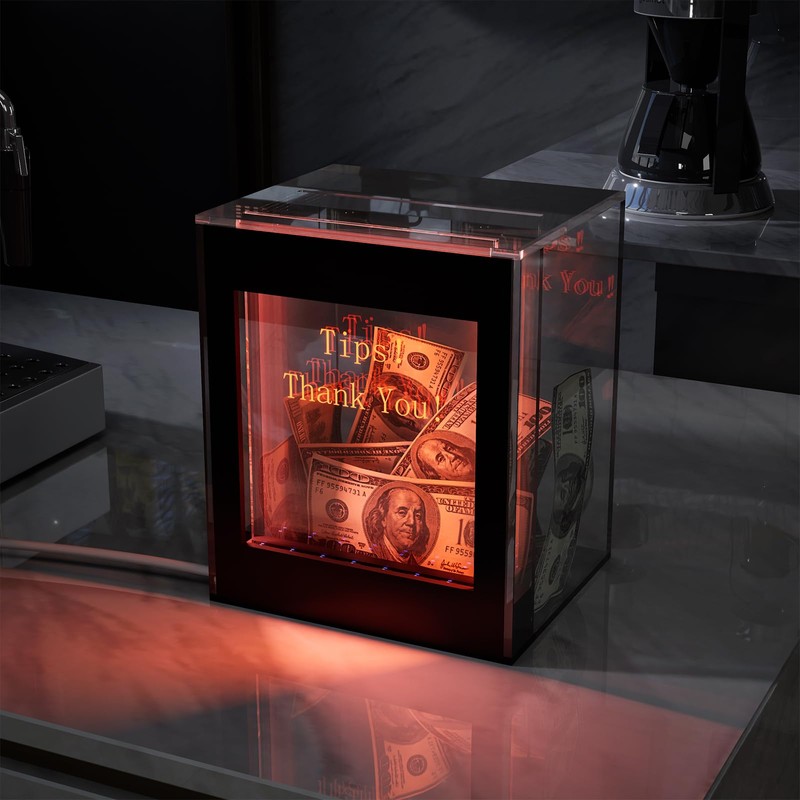 Kuabiz Lighted Up Tip Jar for Money with Lock and