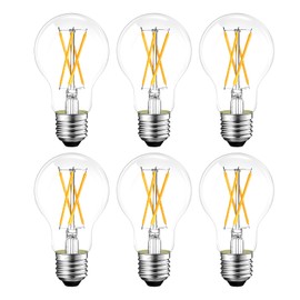 GvvooHome Dimmable E26 LED Bulb 6W Equal 60 watt, A19 Clear Glass LED Light Bulb 5000K Daylight, Vintage LED Edison Bulbs for Ceiling Fan, 90+CRI, 600LM, 6 Pack