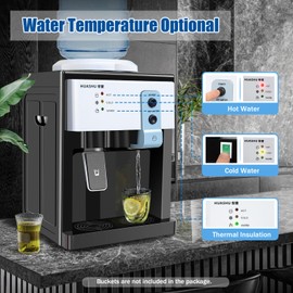 LIAPDG Countertop Hot and Cold Dispenser, 110V/60Hz Mini Electric Water Cooler Top Loading Countertop Water Cooler Dispenser Put 3.5L, 5L, 10L and 18.9L Bottled Water One Key Start (European White)