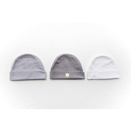 Playette Knitted Stripe Caps 3 Pack, Grey/white, 3 count
