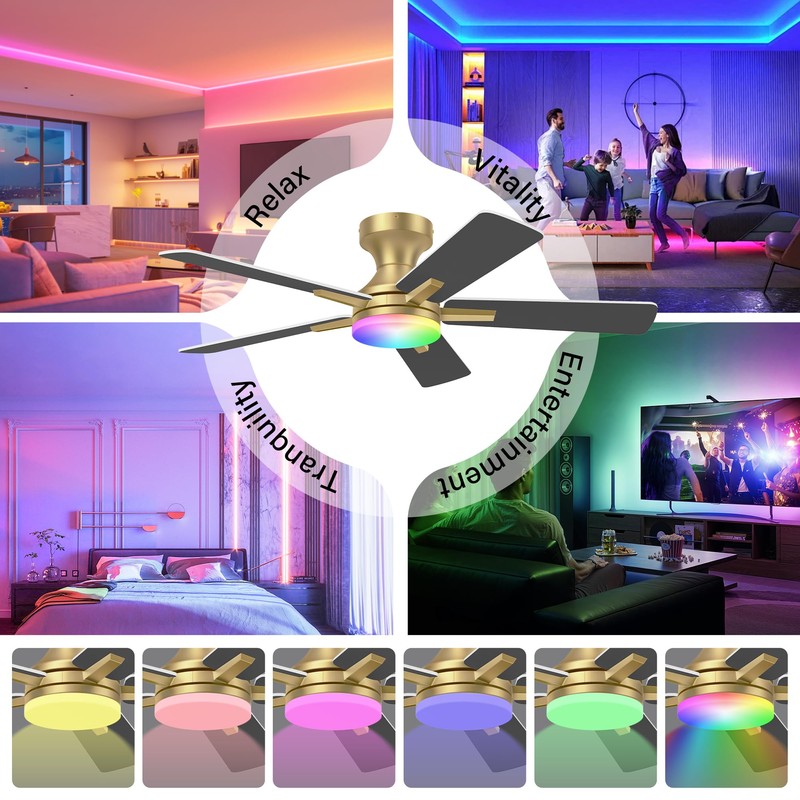 42 Inch Ceiling Fans with lights,RGB Low Profile Ceiling Fan