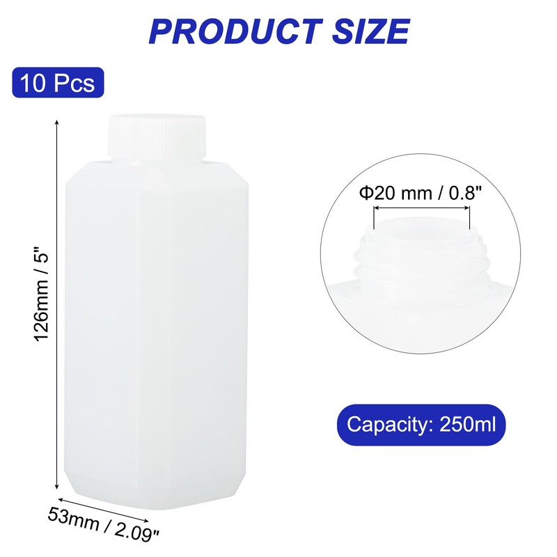 PATIKIL Reagent Bottles, 10 Pcs 250ml HDPE Narrow Mouth Square