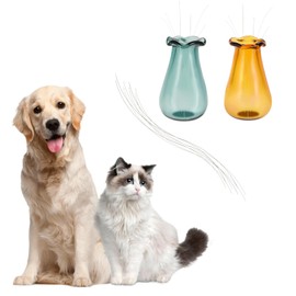 Andibro 2Pcs Cat Whisker Vase, Mini Vases for Flowers Miniature Vase Small Glass Vases Cat Whisker Holder Cat Memorial Gifts for Dog Or Cat Hair Keepsake Micro Landscape DIY Ornament (Green + Yellow)