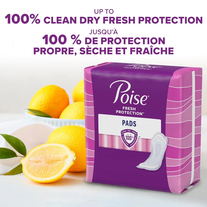 Poise Incontinence Pads, Maximum Absorbency, Long, 64 Count (Pack of