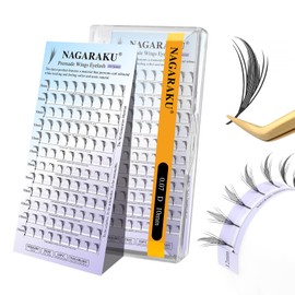 NAGARAKU Premade Wings Eyelash Extensions Air Series Comic Style Manga Anime Individual Lashes Volume Soft Black Flat Root Spikes Fans Eyelashes DIY Clusters Lash Salon -0.07 D Curl 10mm