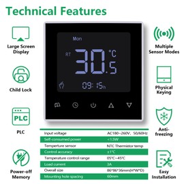 Wengart Digital Thermostat WG8818,AC230V 3A LCD Digital Display with Programming Function,Used to Adjust and Control the Temperature of Water Floor Heating System