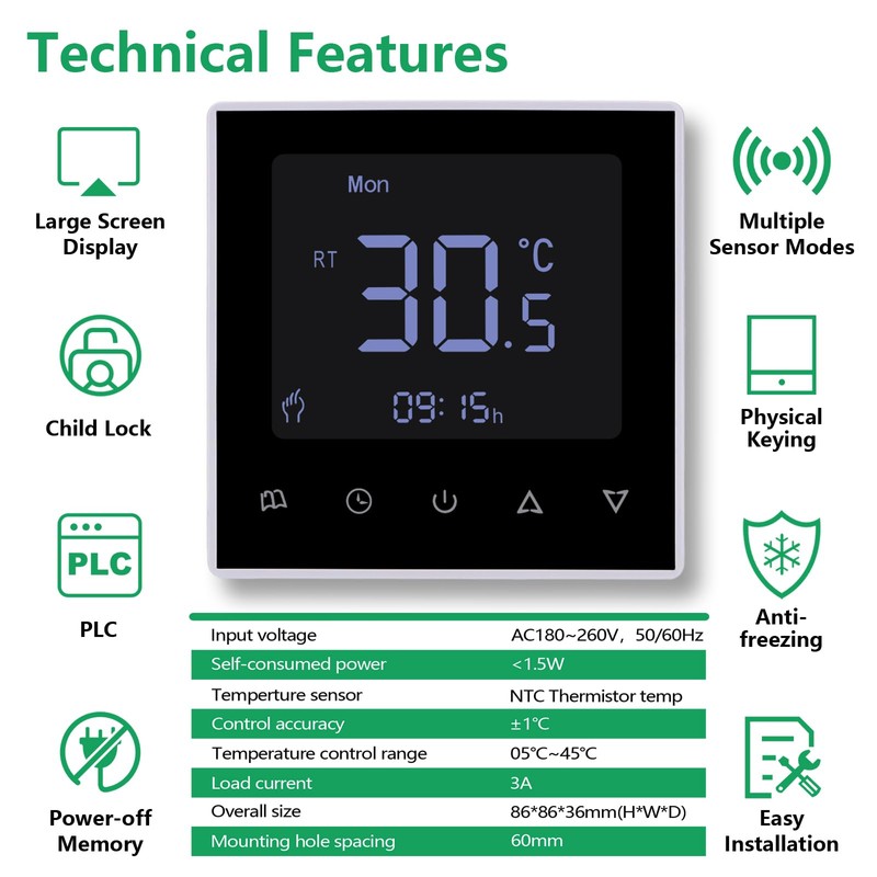 Wengart Digital Thermostat WG8818,AC230V 3A LCD Digital Display with Programming