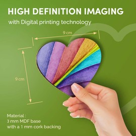 Destination Vinyl ltd Great Coasters (Set of 4) Heart - Colorful Rainbow Leaf Pattern Drink Glossy Coasters/Tabletop Protection for Any Table Type #13008