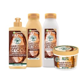 Kit Garnier Fructis Hair Food Cacao Rutina Completa Restauracion Rizos Shampoo, Acondicionador, Crema para Peinar y Mascarilla, 4 unidades            