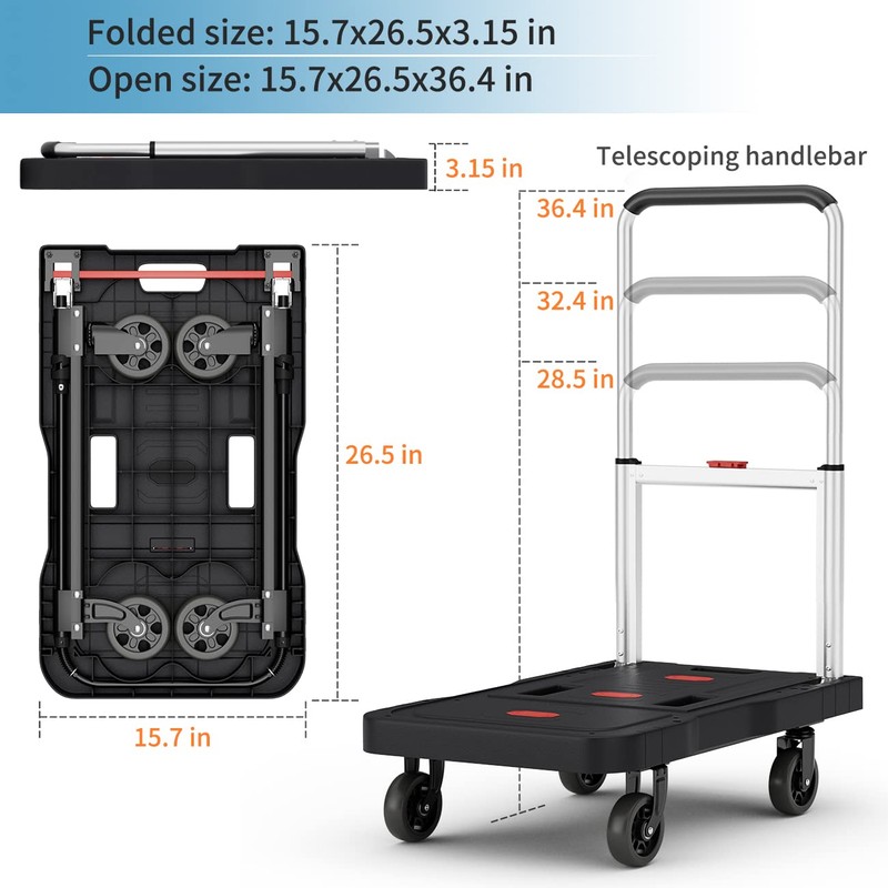 Platform Truck Foldable Push Cart Dolly 330lb Weight Capacity, Adjustable