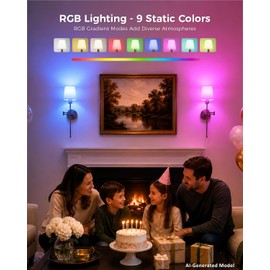 ECOBRT Battery Operated Wall Sconces Set of 2, Brushed Nickel Wireless Rechargeable Dimmable Wall Lights with 9 RGB Colors, Swing Arm Wall Lamp with Remote Timer for Bedroom Living Room
