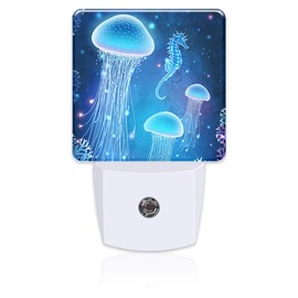 Magic Glowing Jellyfish and Seahorse Night Light Plug into Wall,Beautiful Undersea World Dusk to Dawn Night Light Plug in,0.5w Energy Saving Sleep Friendly Night Light for Kids Boys Girls Home Decor