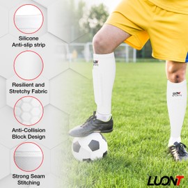LUONT - Soccer Shin Guards for Men, Women & kids | Protective Football Soccer Pads with Superior Impact Absorption, Breathable, & Lightweight | Football Shin Guards Sleeves (M, White)