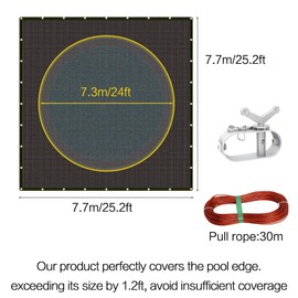 GOJLEX 25.2x25.2ft Leaf Net Pool Cover with Rope& Winch, Swimming Pool Net Covers for Inground Pools,Tear-Resistant Above Ground Pool Screen Cover, Square Mesh for 24ft Round Pool (7.2 * 7.2m)