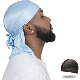 Silky Durag - Gorra de satén para hombre y mujer, color azul