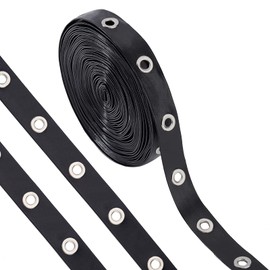 PandaHall 9 Yards Eyelet Band Black Eyelet Band 0.8 Wide Faux Leather Eyelet Band Eyelets Brass Eyelets Twill Tape for Sewing Garments, Corset, Shirt, Dress, Skirt, Jacket, Black/Silver