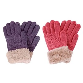 Kids Touchscreen Gloves 2 Pack Kids Touchscreen Winter Solid Knit Mitten Gloves, Purple/Rose Pink