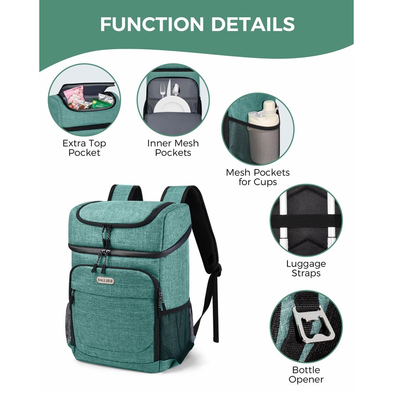 BAGLHER Cooler Backpack 30 Cans, Leakproof Waterproof Cooler Bag with