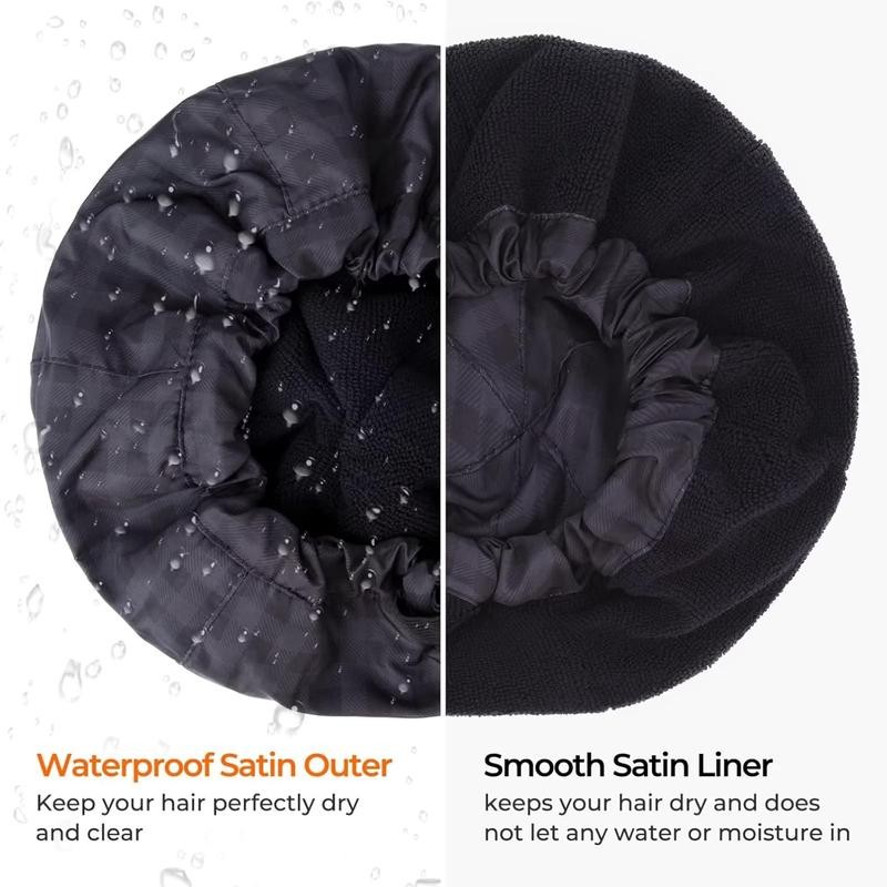 Shower Cap for Men Black Bath Cap, Reversible Large Waterproof
