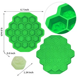 Zilphoba 2pcs Honeycomb Silicone Mold, Non-Stick 19 Cavities Bee Silicone Mold, Honey Comb Molds for Soap, Chocolate, Candy, Ice Cube, Cakes (Green)