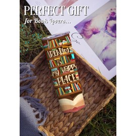 Onebttl Book Lovers Gifts For Women - 20oz/590ml Stainless Steel Insulated Tumbler with Straw, Lid - Reading Gifts for Book Worm, Librarians, Readers - Bookshelf