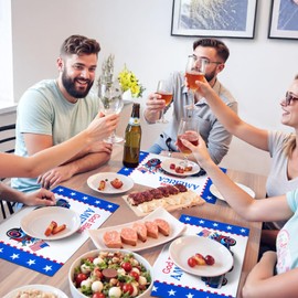 4th of July Placemats Set of 4, 12x18 Inch Patriotic Placemats 4th of July Decorations Seasonal Holiday Table Mats for Party Kitchen Dining Decoration(God Bless America)