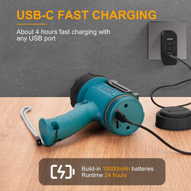 YIERBLUE Rechargeable Spotlight Flashlight IP67 Waterproof with 200,000 Lumen LED,