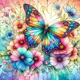 QENSPE 5D Diamond Painting Colorful Butterfly Diamond Art Kits for Adults, Round Full Drill Flowers Diamond Painting Kit for Beginner, DIY Gems Art Craft for Home Wall Decor 12x12 inch