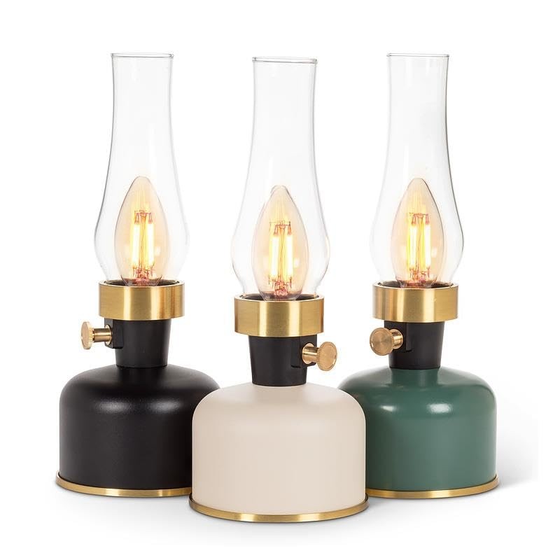 Abbott Collection Green Lantern LED Lamp with Chimney, Portable Table