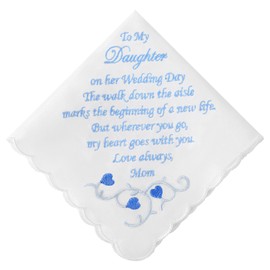 HOULIFE Embroidered Wedding Handkerchiefs, Something Blue Handkerchief Wedding Gift for Bride Groom, Bridal Keepsake Hankie (To My Daughter)