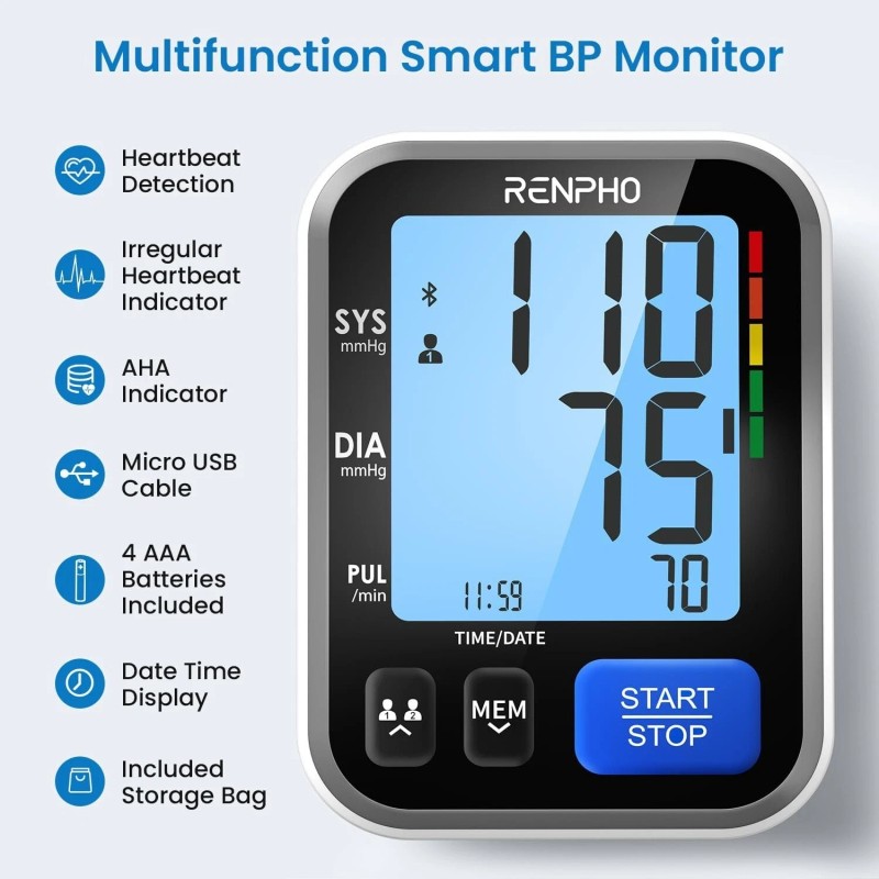 RENPHO Blood Pressure Monitor Home Use Bluetooth Smart BP Machine