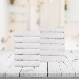 Superior Turkish Cotton Jacquard Solid 12-Piece Washcloth/Face Towel Set, Small Decorative Towels for Facial, Cleaning, Spa, Resort, Gym, Bathroom Decor, Home Essentials, Quick Dry, White