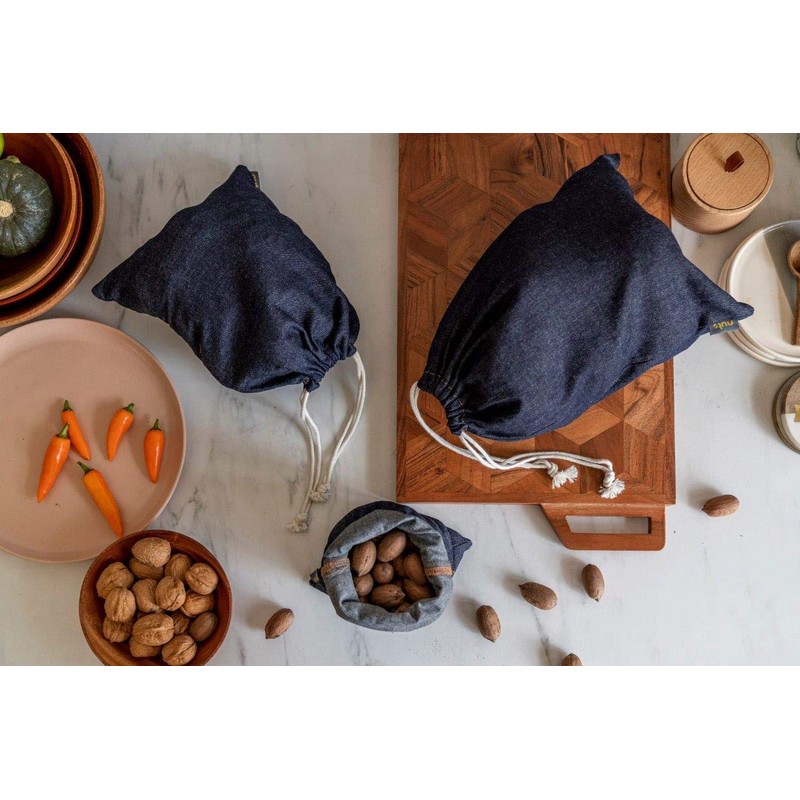 Nuts Jeans Fruit and Vegetable Bags with Drawstring, Set of