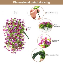 ZFProcess Artificial Hanging Flowers for Outdoors Spring Decoration, 2PCS Silk Fake Daisy Realistic Outdoor Flowers UV Resistant Porch Patio Window Yard Decor(Light Purple Red)