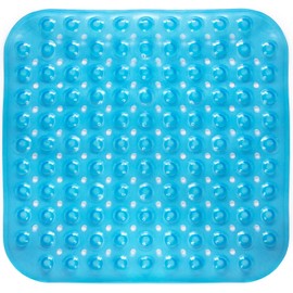18x18 Bathtub Mat, Reliable Slip Protection for Shower, BPA Free, Latex Free, DEHP Free, Drain Holes to Prevent Water Buildup, Blue