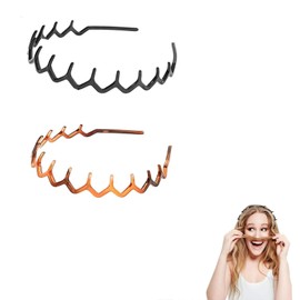 Metal Headbands for Women, Fashion Unisex Black Hairband Sports Headwear Hair Hoop Hair Accessories Non-Slip Multi-Layer Teeth Comb Hair Hoop, for Styling Bangs, Updos (2 Pack)