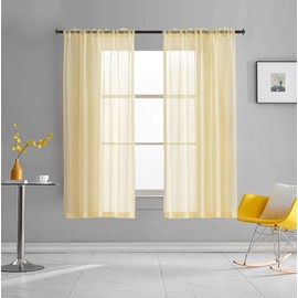 TOAVA DECO - Cortinas translúcidas de gasa transparente de color amarillo claro para ventana, paneles de 63 pulgadas de longitud, bolsillo para barra, color amarillo claro para recámara, sala de