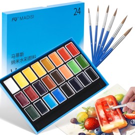 LIGHTWISH Watercolor Paint Set Full Pan, 24 Colors Solid Watercolor with 6 Brush Pens, Art Supplies for Beginners, Students and Artists