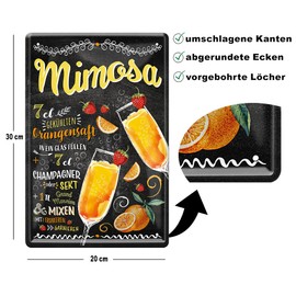 Schilderkreis 24 – Tin Sign Cocktail Recipe Decoration Bar Kitchen Pub Counter Gift Idea Birthday Christmas Long Drink Tonic Spirits Drinker 20 x 30 cm (Mimosa)