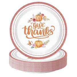 WRAPAHOLIC 25Pcs Thanksgiving Paper Plates - 9 Inch Thanksgive Pumpkin Disposable Plates Decorative Dinner Plates for Party Tableware Supplies Table Decor
