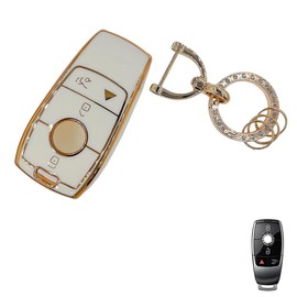 OVIOBOER For Benz Key Fob Cover with Keychain, White Soft TPU Key Case Shell Full Protection for 2017-2021 E-Class 2018-2021 S-Class 2019-2021 A-Class C-Class G-Class Smart Remote Key (For Benz B)