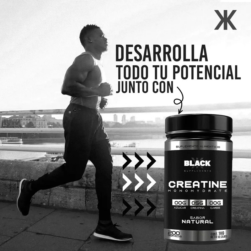 Creatina Monohidratada Black Supplements 1kg 200 Servicios Natural