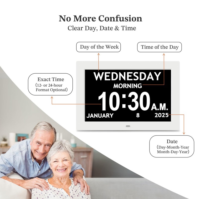 10.1'' Digital Clock, 1280*800p HD Extra Large Display, Dementia Clock
