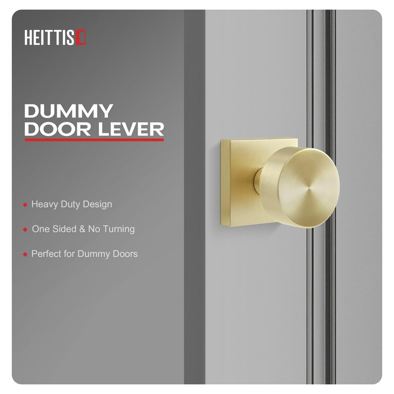 Heittis 2 Pack Dummy Door Knobs, Satin Brass Non Turning