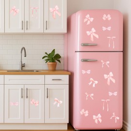 Bow Decals for Wall, Bows Decor DIY Watercolor Art Wall Stickers Removable Vinyl Peel and Stick for Kids Baby Nursery Living Room Bedroom Playroom Sofa TV Background Decorations(4 Sheets 28 Pcs)